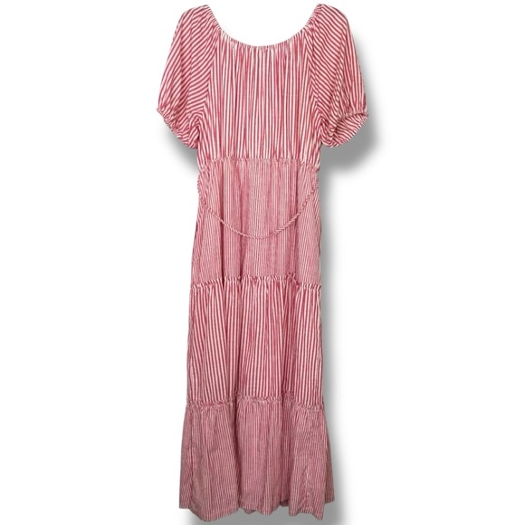 Draper James NWOT Red Striped Cotton Tiered Off The Shoulder Maxi Dress Size 2X - Picture 5 of 6